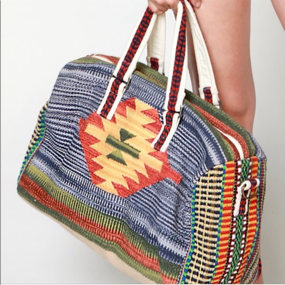 Boho Aztec Stitched Boston Duffle Bag - Picture 2 of 12